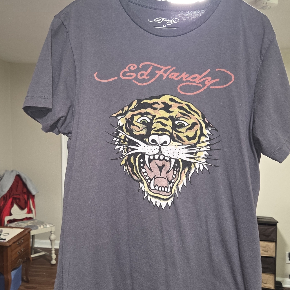 Ed Hardy Men's Dark Gray Tiger Graphic Tee